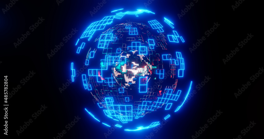 Obraz premium 3D neon glowing sphere? Nuclear energy. Technology background.