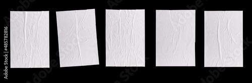 mock up template of A4 format with crumpled sheet of textured paper on white background.