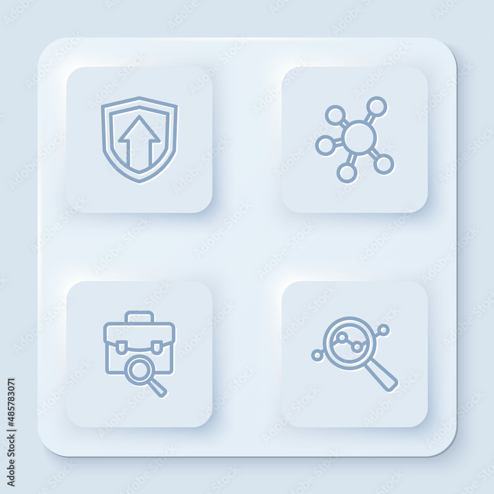 Set line Financial growth, Project team base, Work search and Search data analysis. White square button. Vector Set line Financial growth, Project team base, Work search and Search data analysis. White square button. Vector