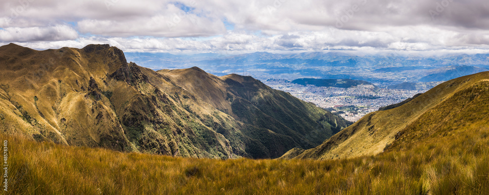 Panoramic view of Quito, seen from Pichincha Volcano, Quito, Pichincha Province, Ecuador, South America