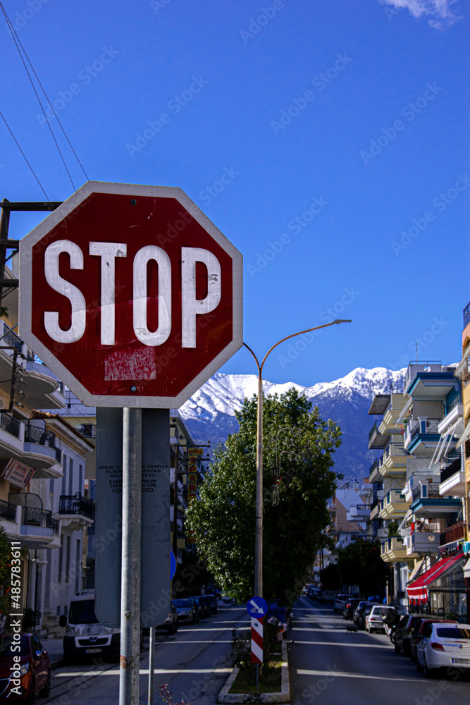 Stop sign in the city
