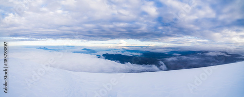 View from Cotopaxi Volcano 5,897m glacier covered summit, Cotopaxi National Park, Cotopaxi Province, Ecuador, South America