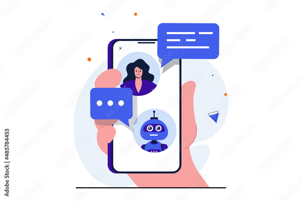 Virtual assistant modern flat concept for web banner design. Woman is ...