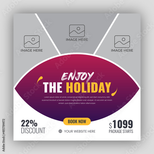 Holiday package social media post template for travel agency
