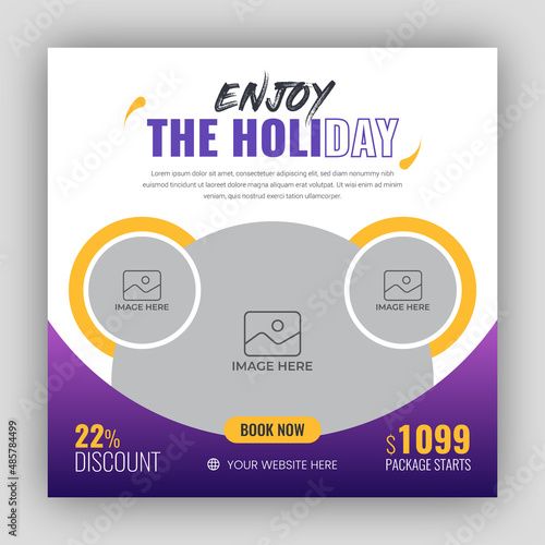 Holiday package social media post template for travel agency