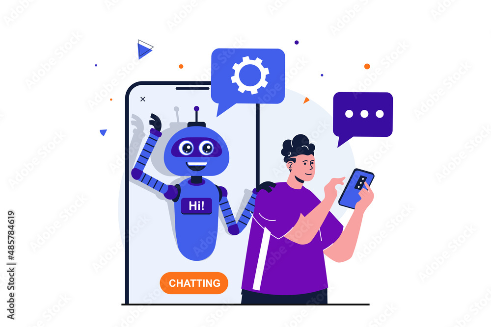 Virtual assistant modern flat concept for web banner design. Chat bot ...