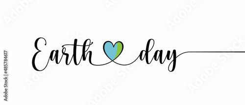 Earth Day phrase Continuous one line calligraphy minimalistic handwritten with heart symbol on white background