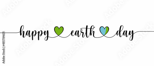 Happy Earth Day phrase Continuous one line calligraphy minimalistic handwritten with heart symbol on white background photo