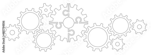 Zahnräder Grafisch Puzzle Kontur Grau