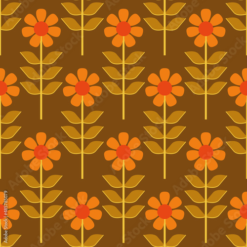 Yellow, orange and brown vintage flowers seamless background