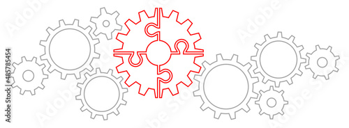 Zahnräder Grafisch Puzzle Kontur Grau Rot