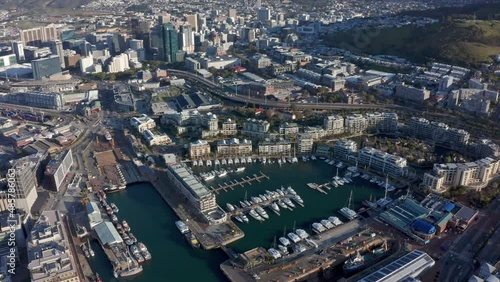 Wallpaper Mural Aerial shot tracking sideways high above the marina of Cape Town's waterfront. Torontodigital.ca