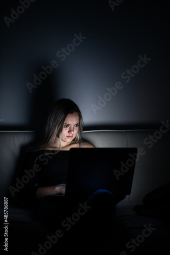 Teenage girl studying in a virtual class. Distance education and learning, e-learning, online learning concept during quarantine, pandemics