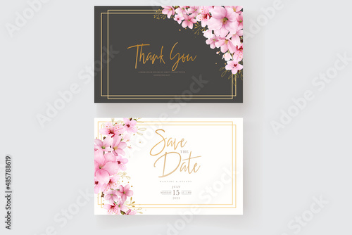 watercolor cherry blossom wedding invitation card template