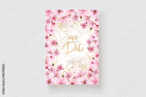 watercolor cherry blossom wedding invitation card template