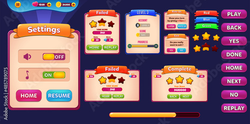 Game Ui Kit Menus, pop up, screens and Game elements 