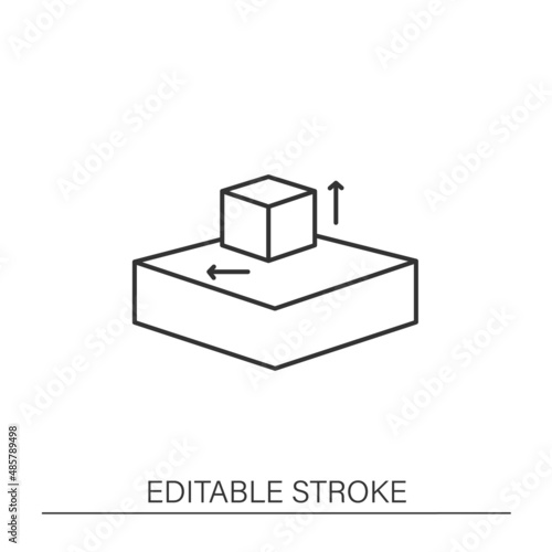 Modern technology line icon. Three-dimensional object. Additive manufacturing process.3d printing concept. Isolated vector illustration. Editable stroke