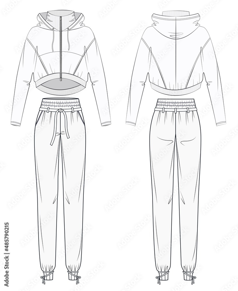 Sportswear Fashion template set. Jacket Outer with Jogger Pants fashion ...