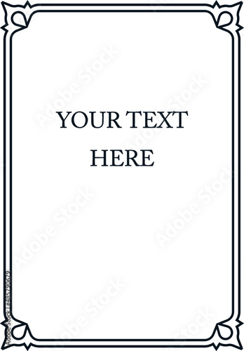 Vector frame. Banner, award, menu or book cover title page. Vintage beautiful border ready to cut. Vertical