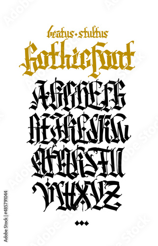 Gothic  English alphabet. Medieval latin trendy letters. Signs and symbols for tattoos. Ancient European style. Calligraphy and lettering. Separate capital letters.