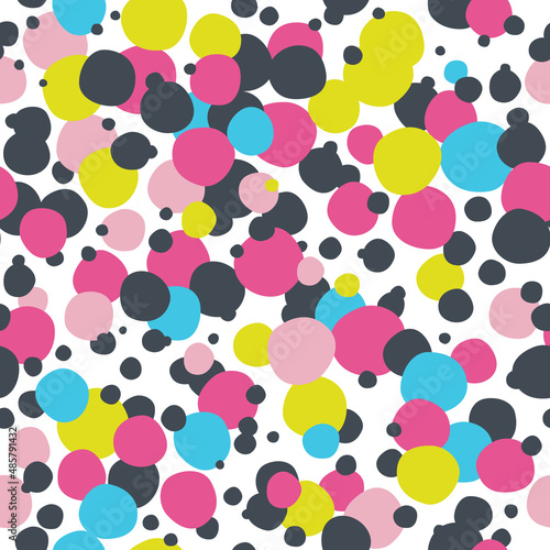 Seamless pattern with confetti and polka dots. Background can be used for wallpapers, pattern fills, web page backgrounds, surface textures.