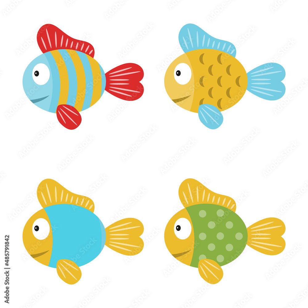 Cartoon aquarium fish, aquarium fish set isolated on white background. Vector. cartoon illustration.