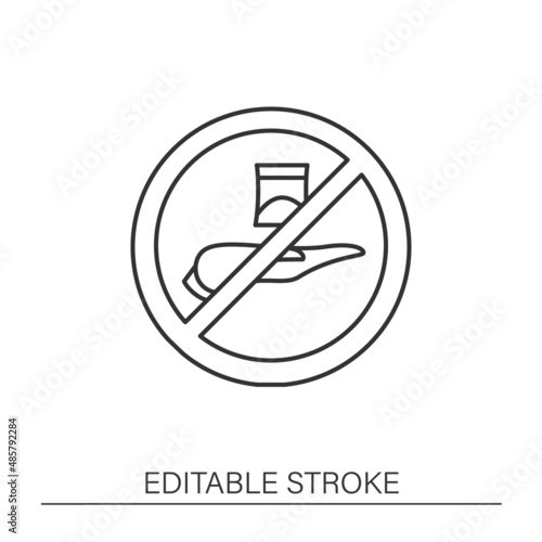 Sign line icon. Stop the narcotic symbol. Cocaine powder. Bad habits. Against drug concept. Isolated vector illustration. Editable stroke