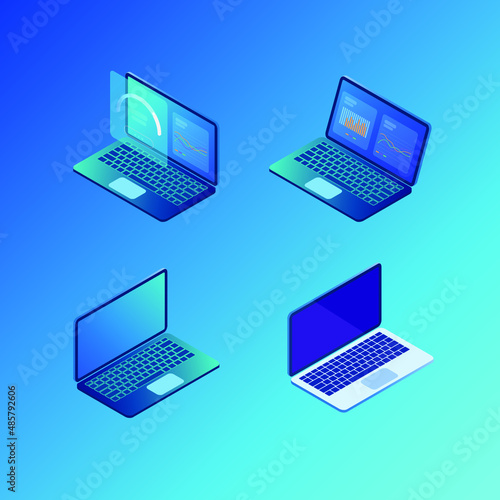 Set of isometric laptop