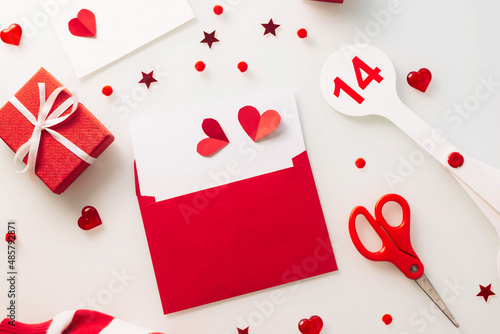 Children's gift made of paper with a heart for Valentine's Day, Mother's Day.