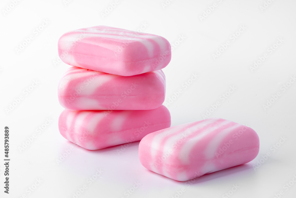 Pieces of pink soap isolated on white background Pieces of pink soap isolated on white background