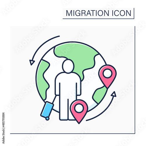 Circular migration color icon. Multiple immigration.Temporary and usually repetitive worker movement.Migration concept. Isolated vector illustration