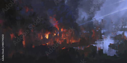 destroyed city ruins, 3D illustration