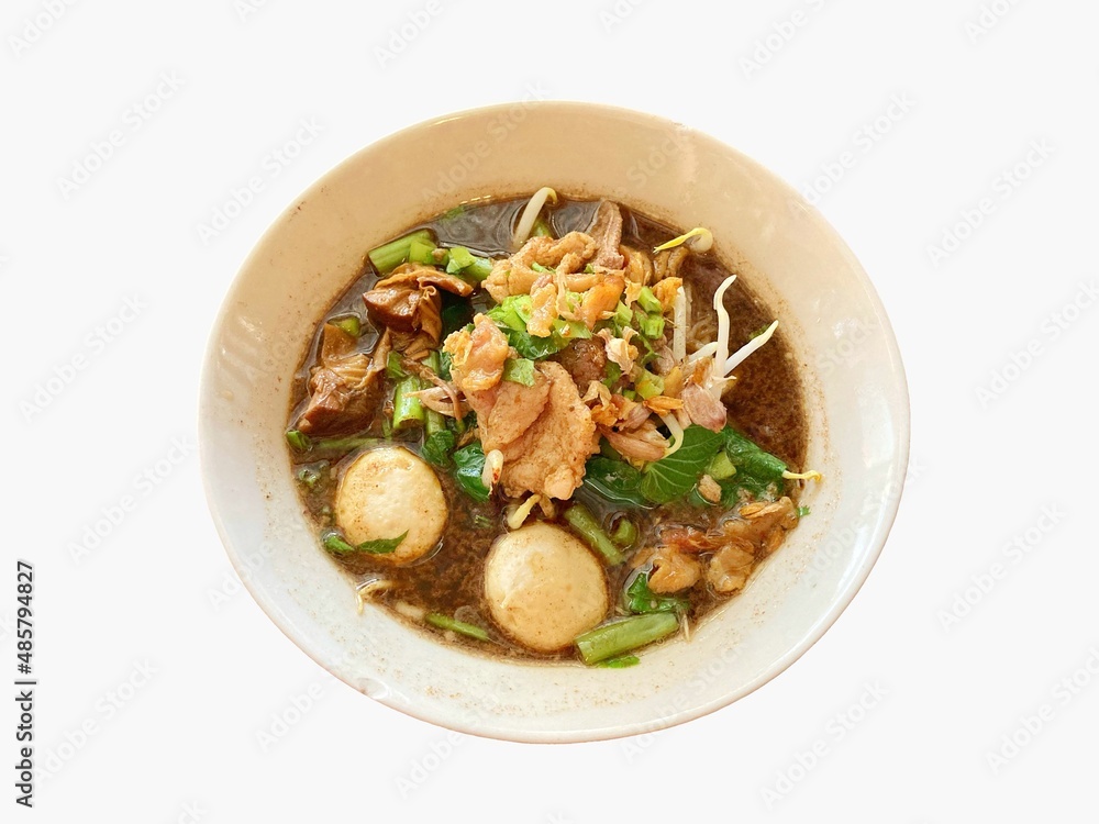 pork noodle soup on a white background