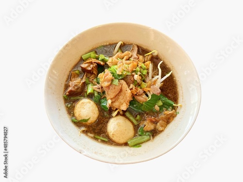 pork noodle soup on a white background