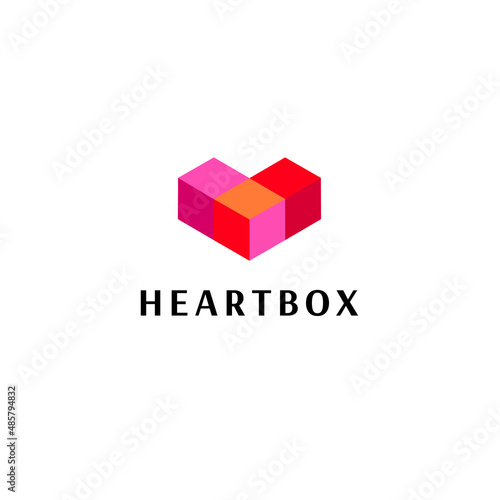 Vector logo design template. Heart box abstract icon.