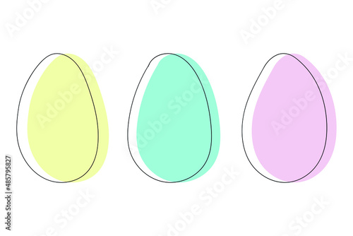Vector Easter holiday card. Easter eggs hand-drawn, delicate pastel colors, yellow pink, blue. EPS 10.