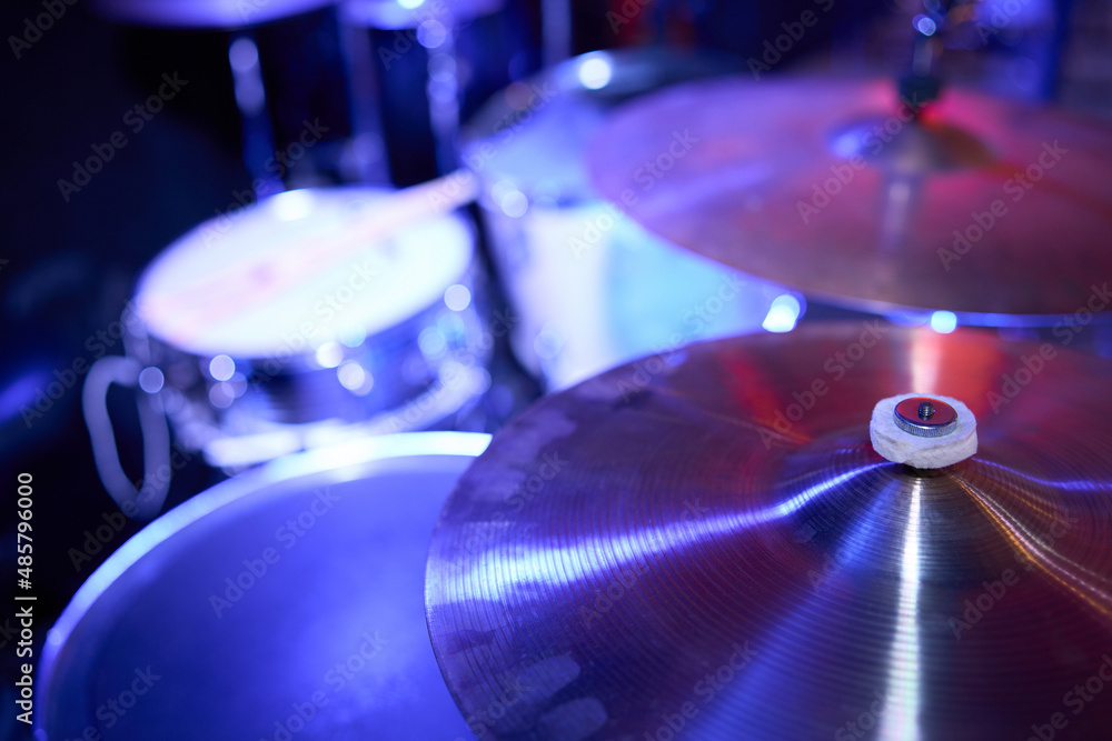 Concert Instruments Drums Set of drums. Detail of a drum kit closeup. The concept of a live ...