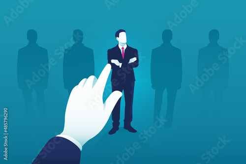 Hand picking businessman concept. Choosing the best candidate for job background.