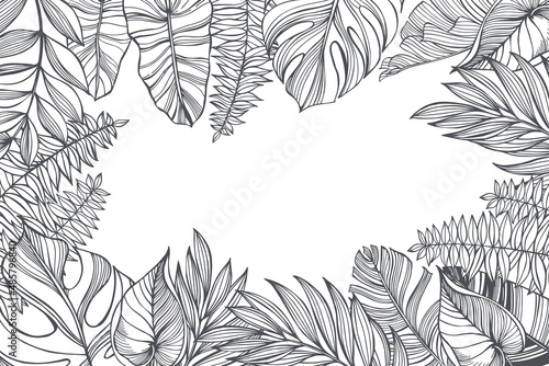 Vector background  with  tropical leaves.