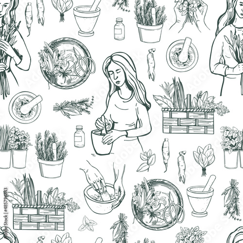 Herbalist set. Vector pattern.
