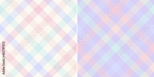 Gingham check pattern in iridescent lilac purple, orange, green, yellow, white. Herringbone vichy tartan set for scarf, tablecloth, picnic blanket, other modern spring summer fashion textile design.