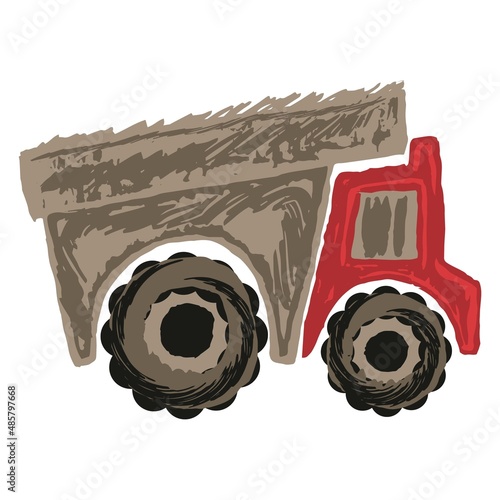 Creative cartoon textured freehand drawing of a tipper. Freight truck vector doodle isolated on transparent background
