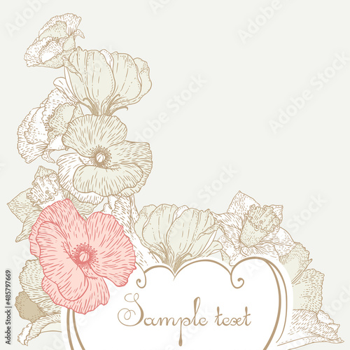 Vintage style romantic vector card design with flowers
