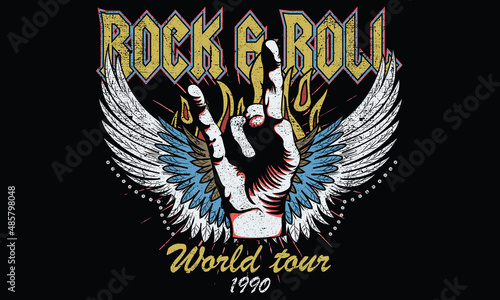 Rock and roll graphic print design for t shirt, poster, sticker and others. Music world tour vector artwork.