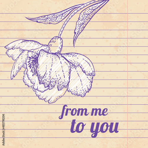 Peony: Vintage hand-drawing background with flowers. Vector illustration.