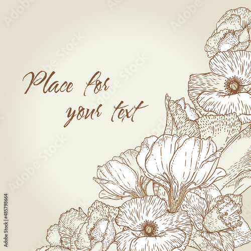 Vintage style engraving background with flowers
