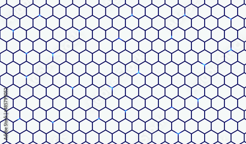 White 3d hexagonal technology abstract background. Blue bright energy flashes