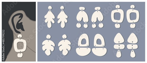 Foto Vector Earrings templates set of Boho hand drawn various shapes