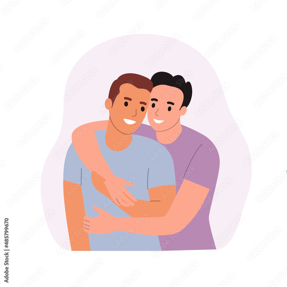 Happy homosexual men couples. Vector flat style cartoon illustration