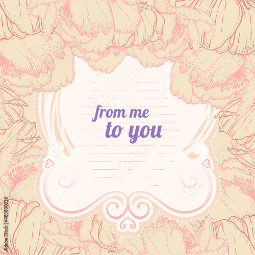 Peony: Vintage hand-drawing background with flowers. Vector illustration.